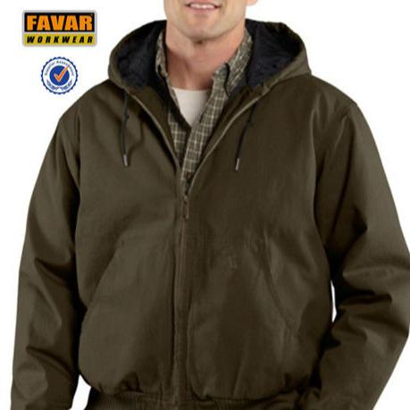 Picture Of Mens Canvas Quilted Hooded Bomber Windproof Jacket Workwear Factory 